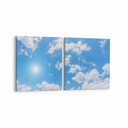 Olla 15665K2Y Gökyüzü Bulut Görseli Kare 2'li Yatay Kanvas Tablo (Ölçü: 65X30)