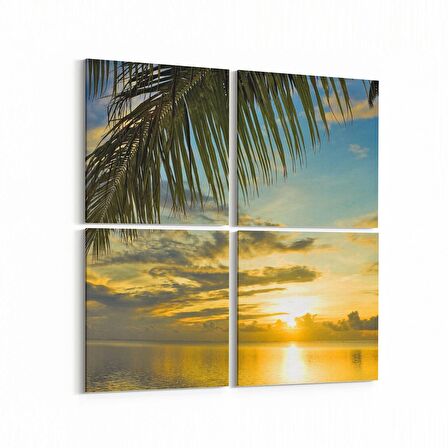 Olla 16074K4 Günbatımı Görseli Kare 4'lü Kanvas Tablo (Ölçü: 125X125)