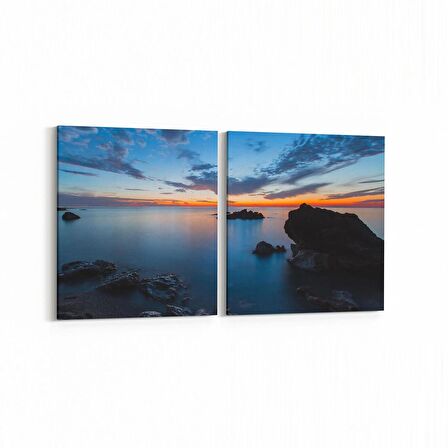 Olla 16022K2Y Günbatımı Görseli Kare 2'li Yatay Kanvas Tablo (Ölçü: 65X30)