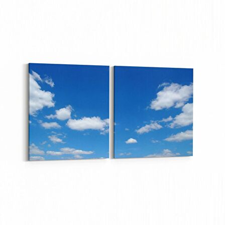 Olla 15486K2Y Gökyüzü Bulut Görseli Kare 2'li Yatay Kanvas Tablo (Ölçü: 105X50)