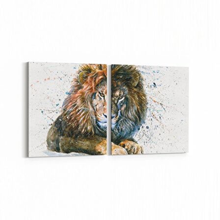 Olla 12654K2Y Hayvanlar Alemi Görseli Kare 2'li Yatay Kanvas Tablo (Ölçü: 65X30)