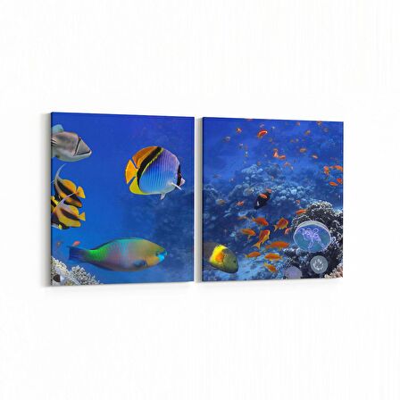 Olla 12151K2Y Akvaryum / Balık Görseli Kare 2'li Yatay Kanvas Tablo (Ölçü: 145X70)