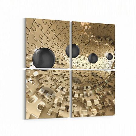 Olla 10427K4 Abstract Tünel Görsel Kare 4'lü Kanvas Tablo (Ölçü: 65X65)