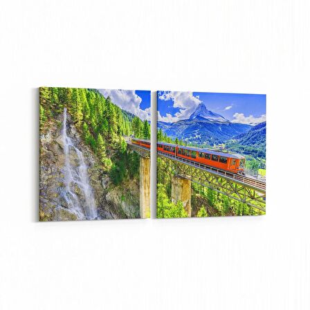 Olla 14437K2Y Doğa / Manzara Görseli Kare 2'li Yatay Kanvas Tablo (Ölçü: 125X60)