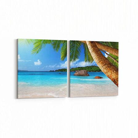 Olla 16392K2Y Kumsal / Sahil Görseli Kare 2'li Yatay Kanvas Tablo (Ölçü: 85X40)