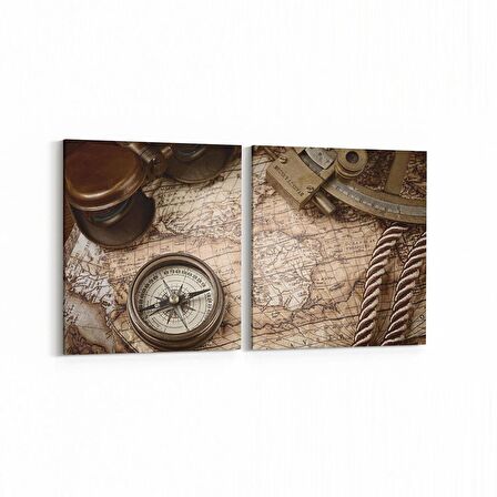 Olla 16165K2Y Harita Görseli Kare 2'li Yatay Kanvas Tablo (Ölçü: 85X40)