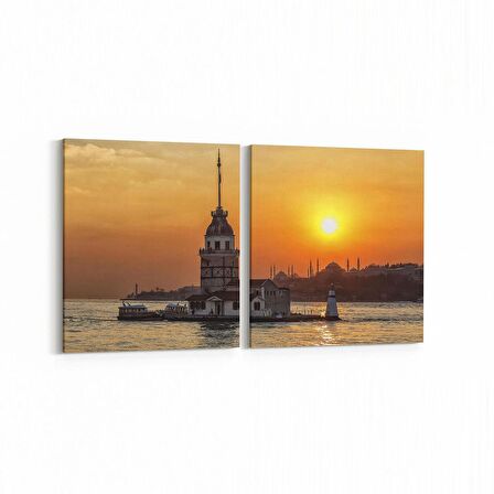 Olla 16058K2Y Günbatımı Görseli Kare 2'li Yatay Kanvas Tablo (Ölçü: 145X70)