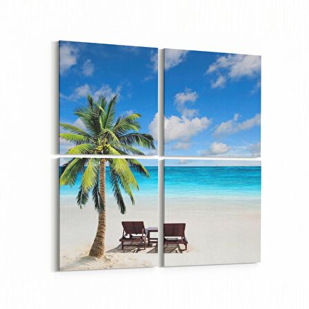 Olla 16445K4 Kumsal / Sahil Görseli Kare 4'lü Kanvas Tablo (Ölçü: 125X125)