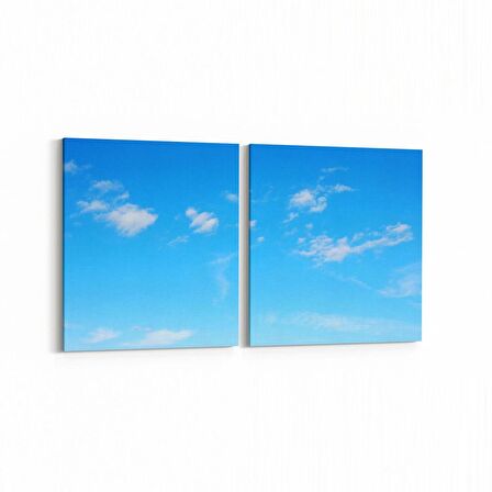 Olla 15452K2Y Gökyüzü Bulut Görseli Kare 2'li Yatay Kanvas Tablo (Ölçü: 85X40)