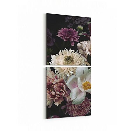 Olla 11768K2D Çiçek Görseli Kare 2'li Dikey Kanvas Tablo (Ölçü: 30X65)