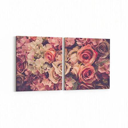 Olla 11594K2Y Çiçek Görseli Kare 2'li Yatay Kanvas Tablo (Ölçü: 125X60)