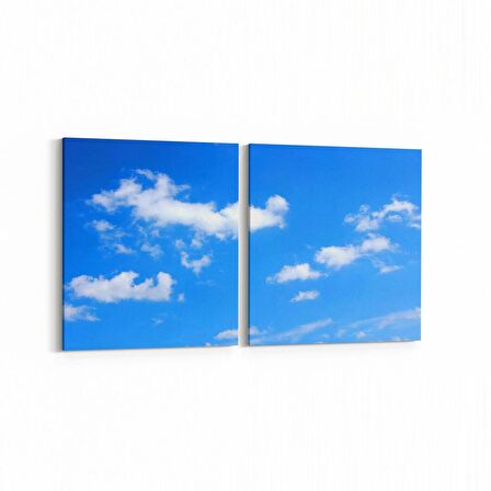 Olla 15781K2Y Gökyüzü Bulut Görseli Kare 2'li Yatay Kanvas Tablo (Ölçü: 85X40)
