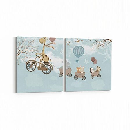 Olla 12755K2Y Çocuk Odası Görseli 2'li Yatay Kanvas Tablo (Ölçü: 65X30)