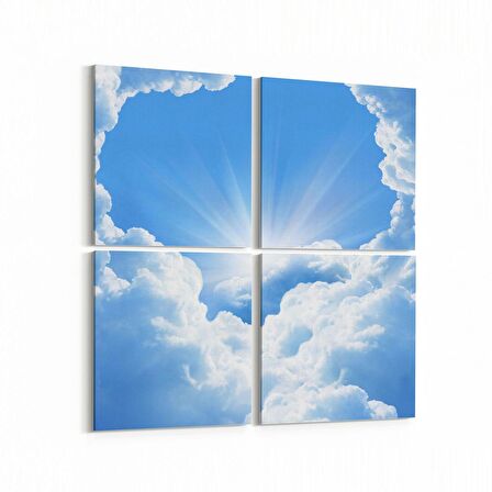 Olla 15764K4 Gökyüzü Bulut Görseli Kare 4'lü Kanvas Tablo (Ölçü: 145X145)