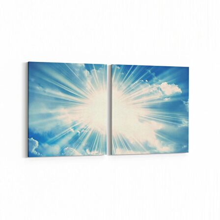 Olla 15607K2Y Gökyüzü Bulut Görseli Kare 2'li Yatay Kanvas Tablo (Ölçü: 85X40)