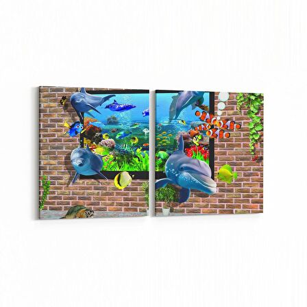 Olla 12095K2Y Akvaryum / Balık Görseli Kare 2'li Yatay Kanvas Tablo (Ölçü: 125X60)