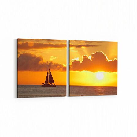 Olla 16133K2Y Günbatımı Görseli Kare 2'li Yatay Kanvas Tablo (Ölçü: 145X70)