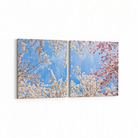 Olla 11010K2Y Ağaç Görseli Kare 2'li Yatay Kanvas Tablo (Ölçü: 65X30)