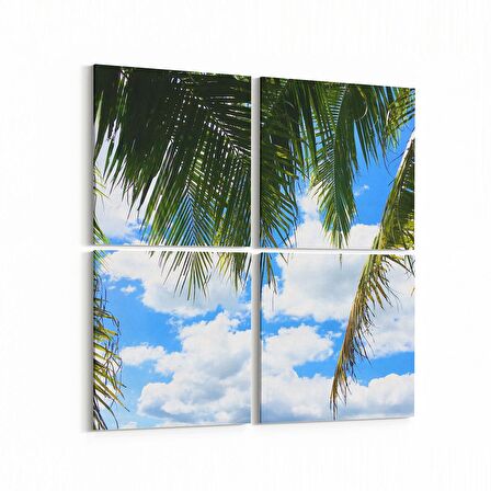 Olla 11492K4 Palmiye Ağacı Görseli Kare 4'lü Kanvas Tablo (Ölçü: 145X145)