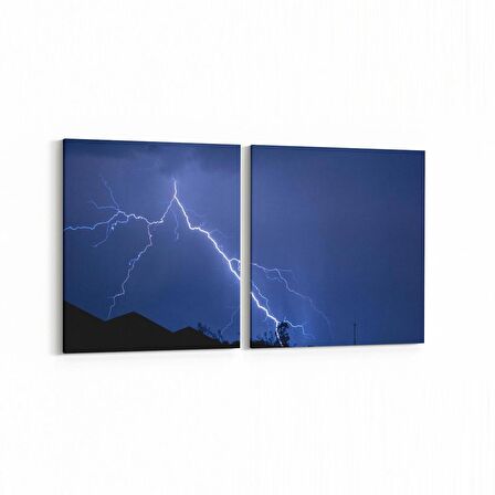 Olla 14759K2Y Gece Gökyüzü Görseli Kare 2'li Yatay Kanvas Tablo (Ölçü: 65X30)