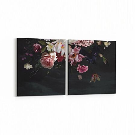 Olla 11767K2Y Çiçek Görseli Kare 2'li Yatay Kanvas Tablo (Ölçü: 125X60)