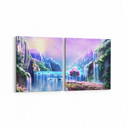Olla 13168K2Y Doğa / Manzara Görseli Kare 2'li Yatay Kanvas Tablo (Ölçü: 85X40)