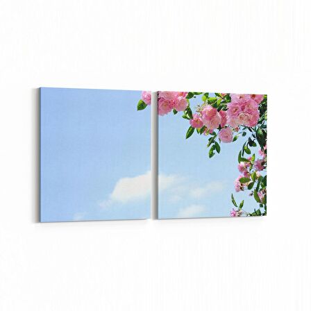 Olla 10820K2Y Ağaç Görseli Kare 2'li Yatay Kanvas Tablo (Ölçü: 65X30)