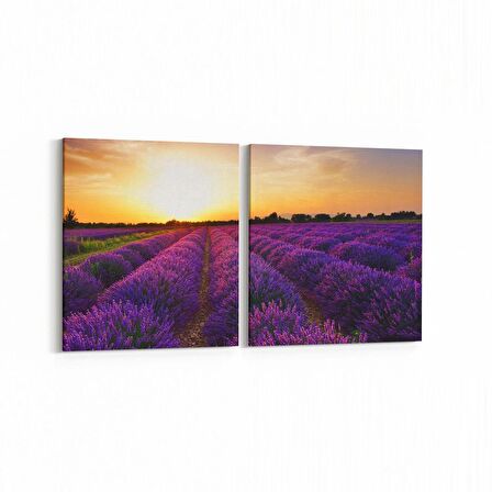 Olla 16002K2Y Günbatımı Görseli Kare 2'li Yatay Kanvas Tablo (Ölçü: 125X60)