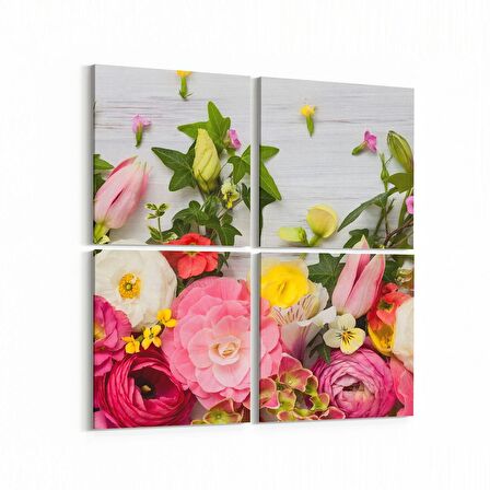 Olla 11600K4 Çiçek Görseli Kare 4'lü Kanvas Tablo (Ölçü: 105X105)