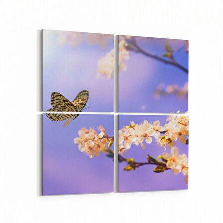 Olla 10542K4 Ağaç Görseli Kare 4'lü Kanvas Tablo (Ölçü: 65X65)