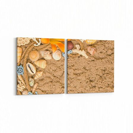 Olla 16554K2Y Kumsal / Sahil Görseli Kare 2'li Yatay Kanvas Tablo (Ölçü: 85X40)