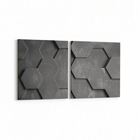 Olla 10022K2Y Abstract 3 Boyut Görsel Kare 2'li Yatay Kanvas Tablo (Ölçü: 85X40)