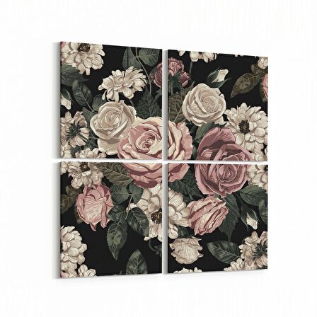 Olla 11771K4 Çiçek Görseli Kare 4'lü Kanvas Tablo (Ölçü: 105X105)