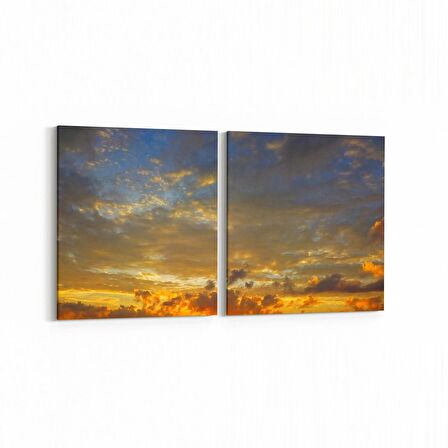 Olla 15919K2Y Günbatımı Görseli Kare 2'li Yatay Kanvas Tablo (Ölçü: 85X40)