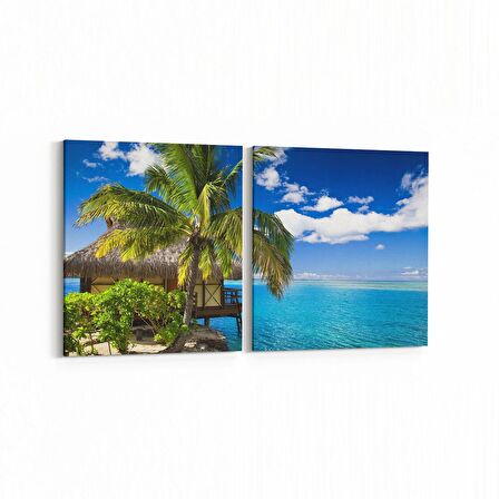 Olla 16641K2Y Kumsal / Sahil Görseli Kare 2'li Yatay Kanvas Tablo (Ölçü: 85X40)