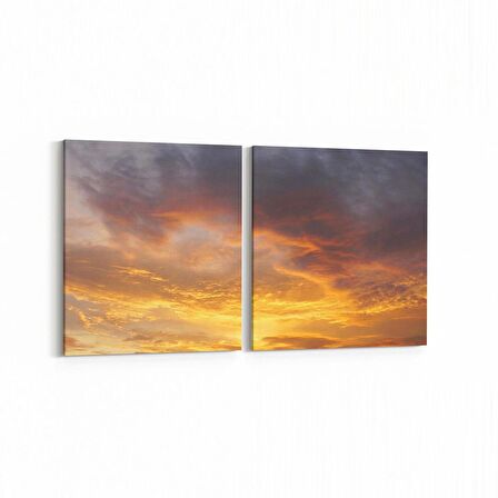 Olla 16090K2Y Günbatımı Görseli Kare 2'li Yatay Kanvas Tablo (Ölçü: 145X70)