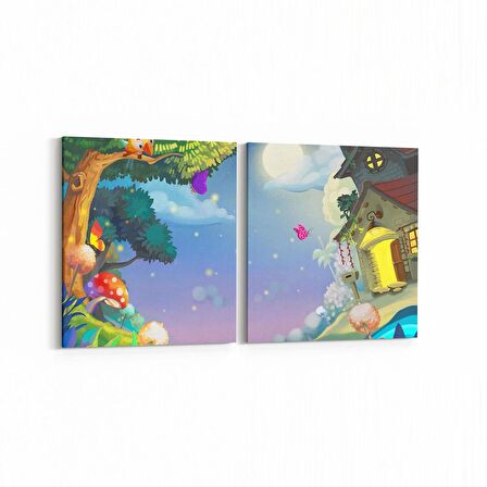Olla 12779K2Y Çocuk Odası Görseli 2'li Yatay Kanvas Tablo (Ölçü: 145X70)