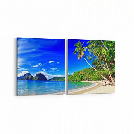 Olla 16638K2Y Kumsal / Sahil Görseli Kare 2'li Yatay Kanvas Tablo (Ölçü: 145X70)