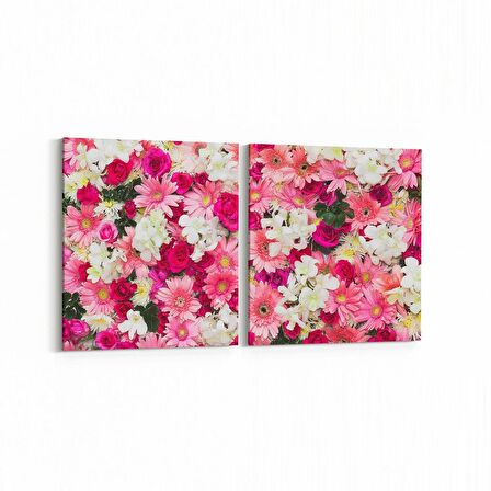Olla 11581K2Y Çiçek Görseli Kare 2'li Yatay Kanvas Tablo (Ölçü: 125X60)