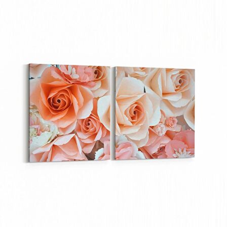 Olla 11626K2Y Çiçek Görseli Kare 2'li Yatay Kanvas Tablo (Ölçü: 105X50)