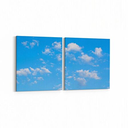 Olla 15640K2Y Gökyüzü Bulut Görseli Kare 2'li Yatay Kanvas Tablo (Ölçü: 125X60)