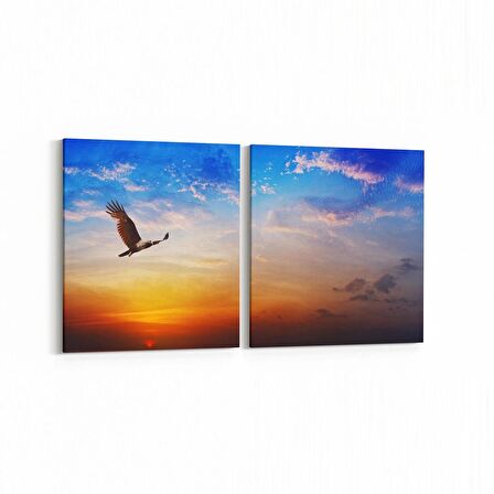 Olla 15967K2Y Günbatımı Görseli Kare 2'li Yatay Kanvas Tablo (Ölçü: 105X50)