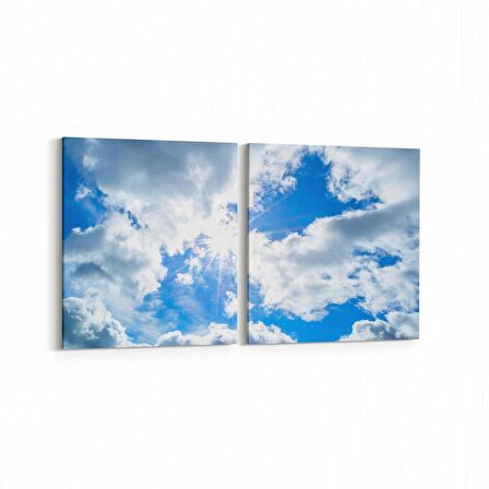 Olla 15633K2Y Gökyüzü Bulut Görseli Kare 2'li Yatay Kanvas Tablo (Ölçü: 145X70)