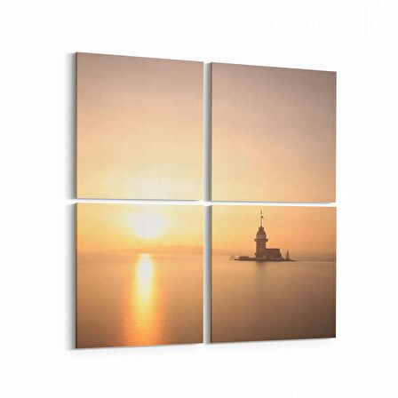 Olla 16048K4 Günbatımı Görseli Kare 4'lü Kanvas Tablo (Ölçü: 65X65)