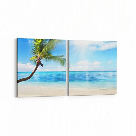 Olla 16518K2Y Kumsal / Sahil Görseli Kare 2'li Yatay Kanvas Tablo (Ölçü: 125X60)