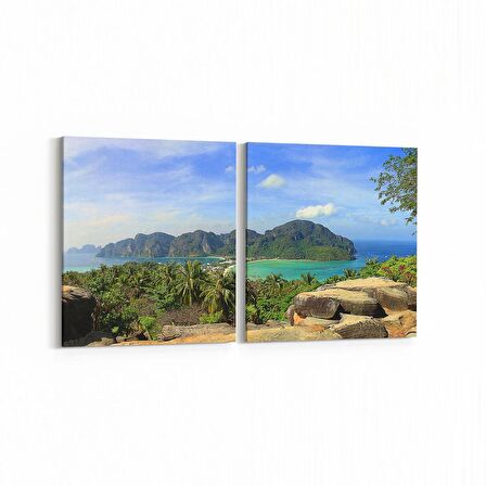 Olla 14566K2Y Doğa / Manzara Görseli Kare 2'li Yatay Kanvas Tablo (Ölçü: 145X70)