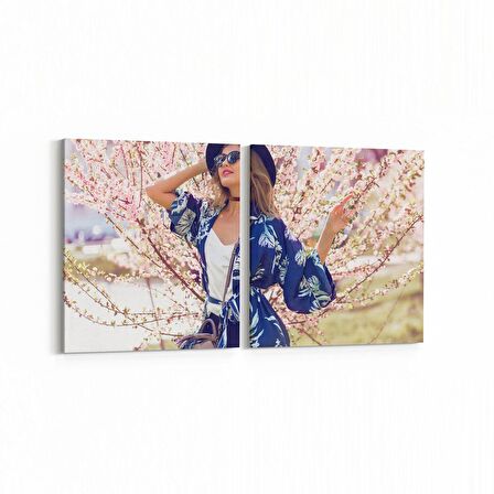 Olla 16985K2Y Model / Manken Görseli 2'li Yatay Kanvas Tablo (Ölçü: 105X50)
