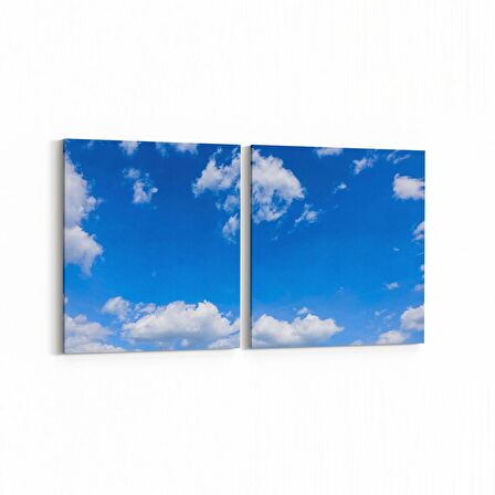 Olla 15667K2Y Gökyüzü Bulut Görseli Kare 2'li Yatay Kanvas Tablo (Ölçü: 125X60)