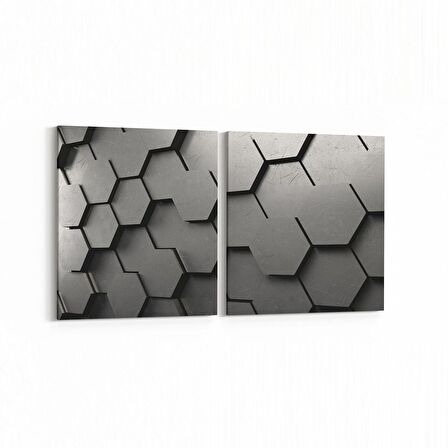 Olla 10026K2Y Abstract 3 Boyut Görsel Kare 2'li Yatay Kanvas Tablo (Ölçü: 145X70)