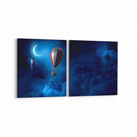 Olla 14758K2Y Gece Gökyüzü Görseli Kare 2'li Yatay Kanvas Tablo (Ölçü: 125X60)